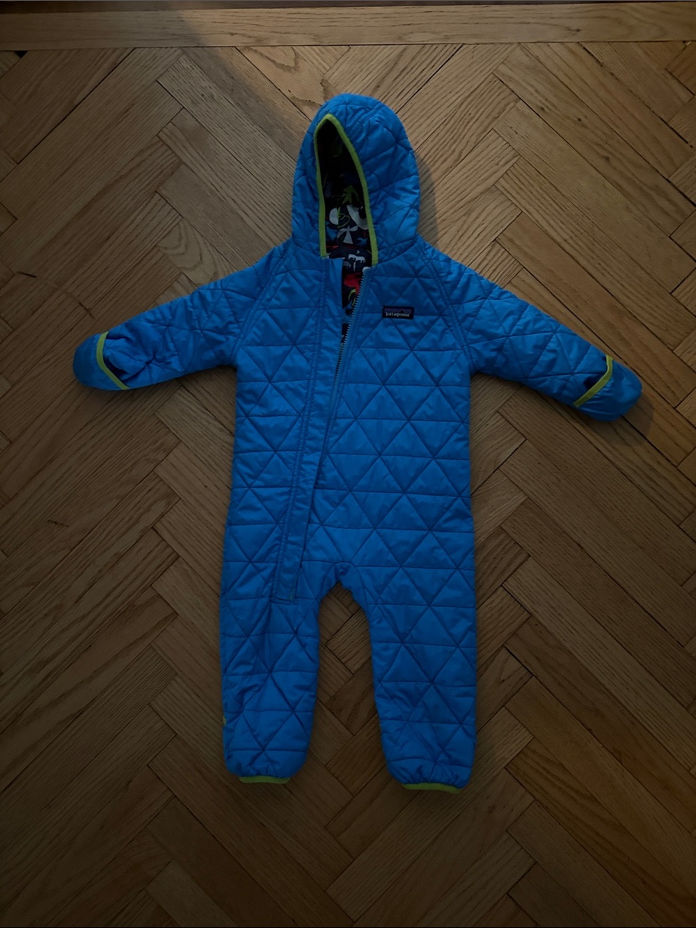 Patagonia Bright Blue Quilted Hooded Baby Snowsuit - Reversible!